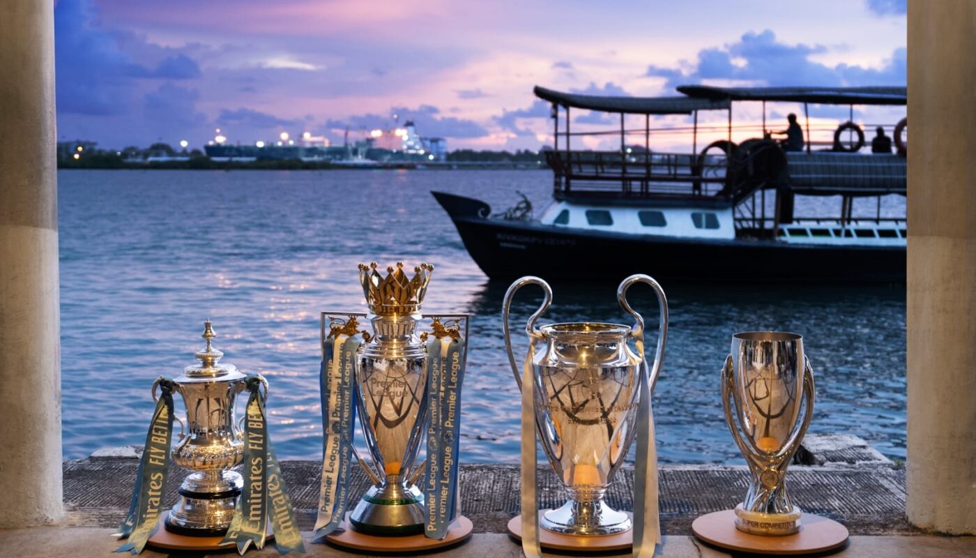 MANCHESTER CITY KICKS OFF THE TREBLE TROPHY TOUR IN INDIA AS THE FOUR TROPHIES ARE DISPLAYED AT THE VEMBANAD LAKE IN KOCHI