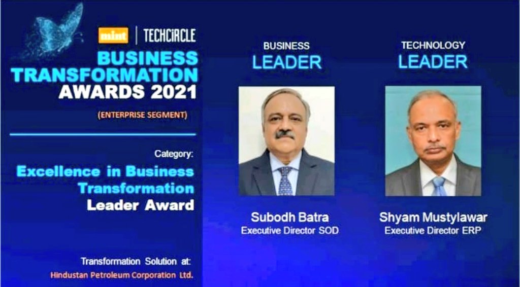 HPCL Bags Mint –Tech circle’s Excellence in Business Transformation award